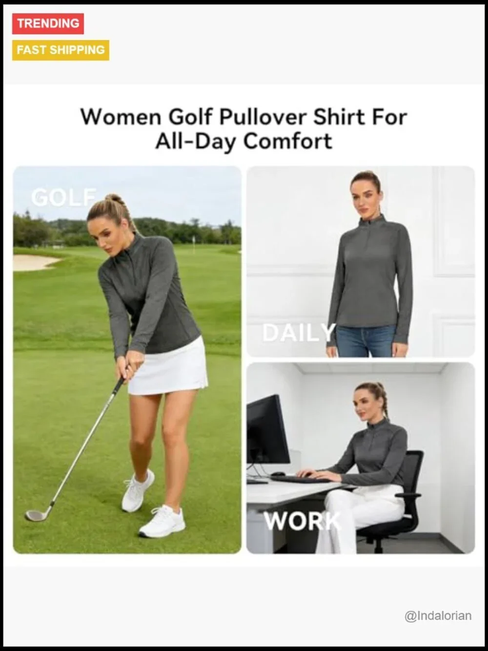 Performance Long Sleeve Golf Tennis Polo UPF 50 Moisture Wicking 1/4 Zip
